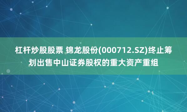 杠杆炒股股票 锦龙股份(000712.SZ)终止筹划出售中山证券股权的重大资产重组