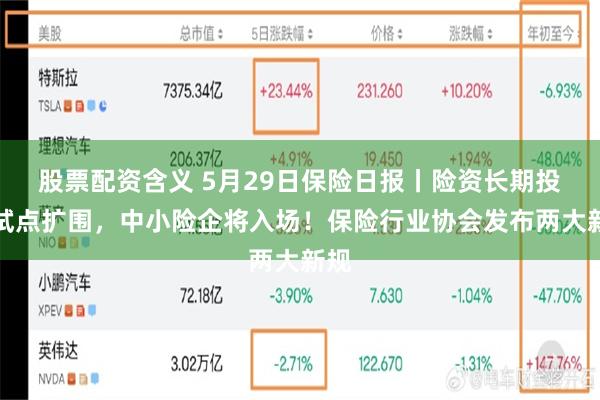 股票配资含义 5月29日保险日报丨险资长期投资试点扩围，中小险企将入场！保险行业协会发布两大新规